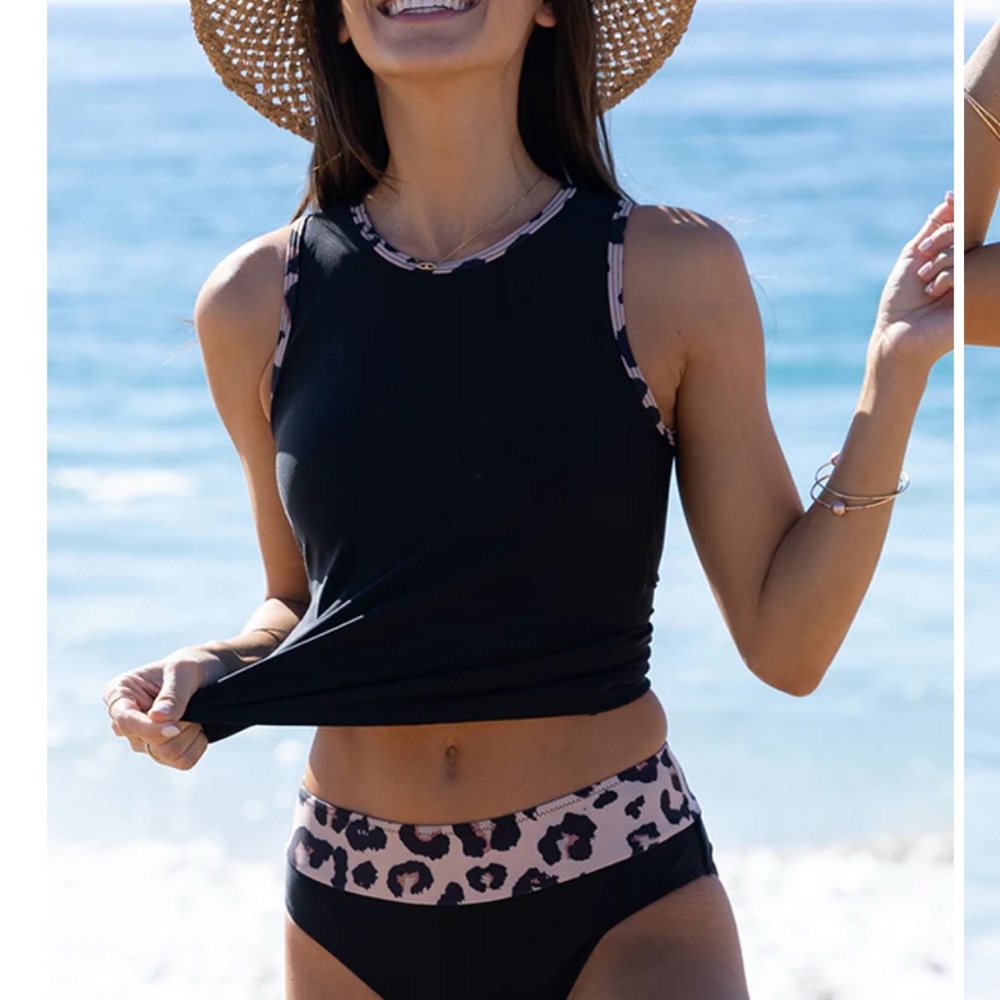 Black and Leopard Print Tankini Set size Large